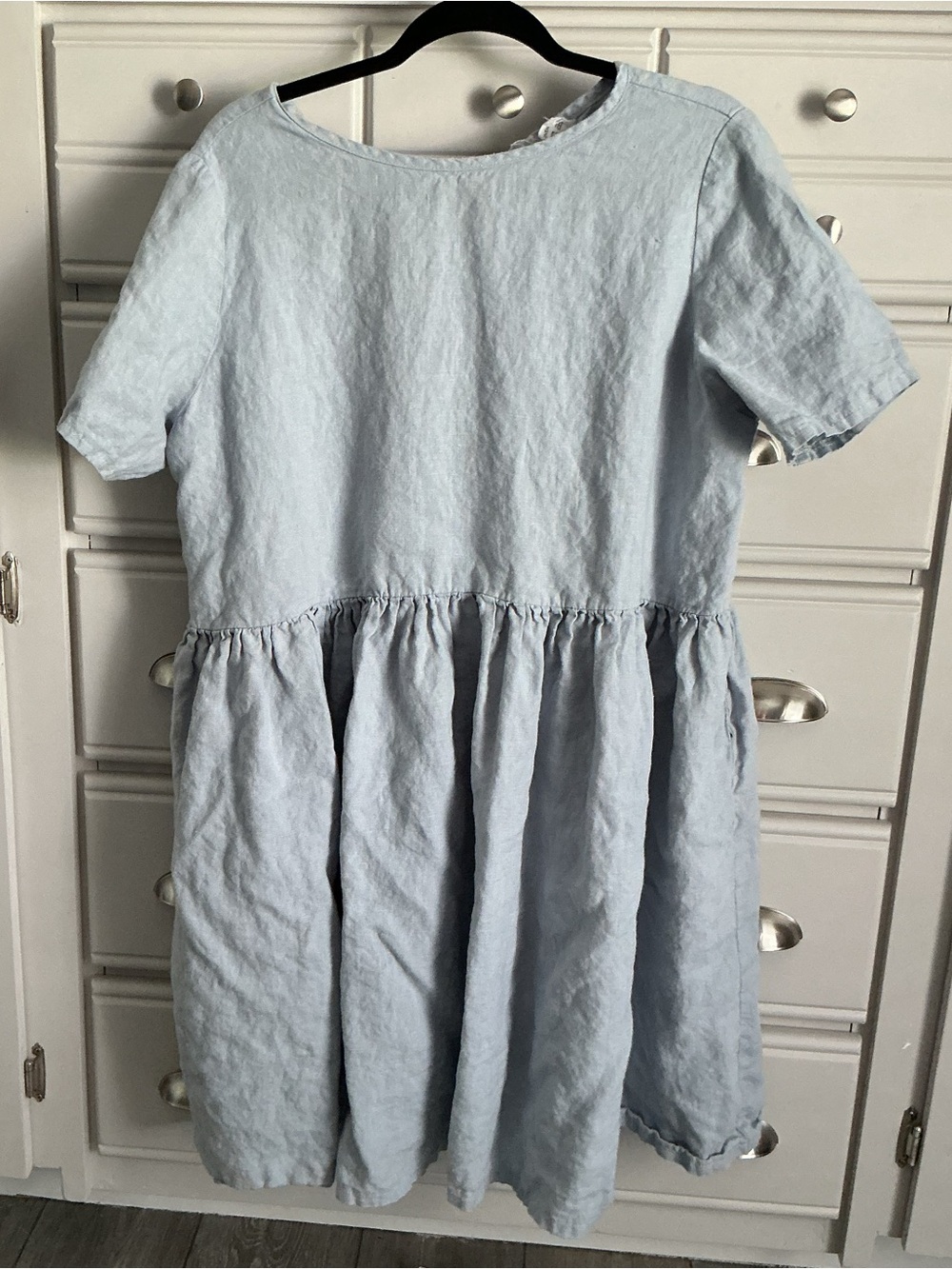 LINEN HANDMADE STUDIO Light Blue Midi Dress XL
